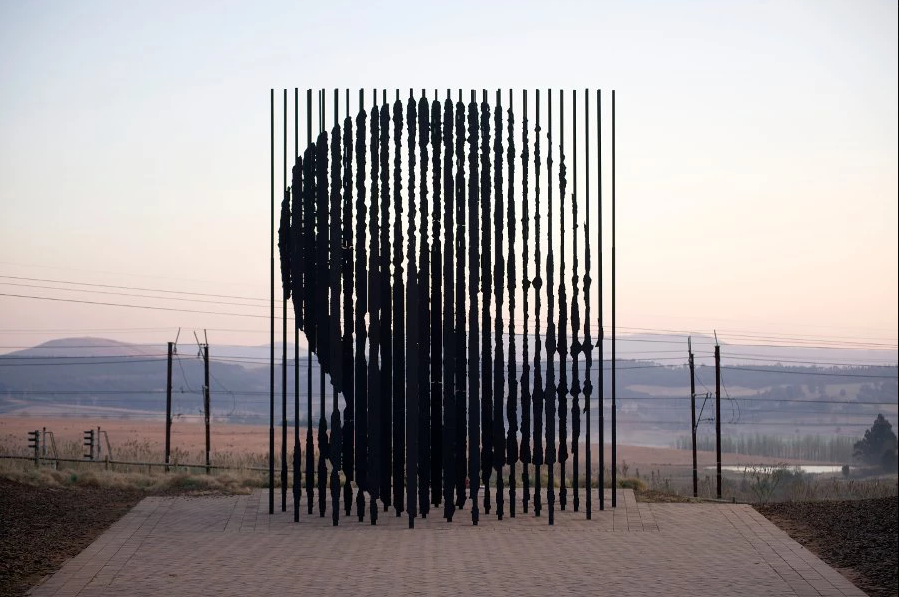 Marco Cianfanelli's sculpture of 50 columns of steel stand at the Nelson Mandela Capture Site in South Africa