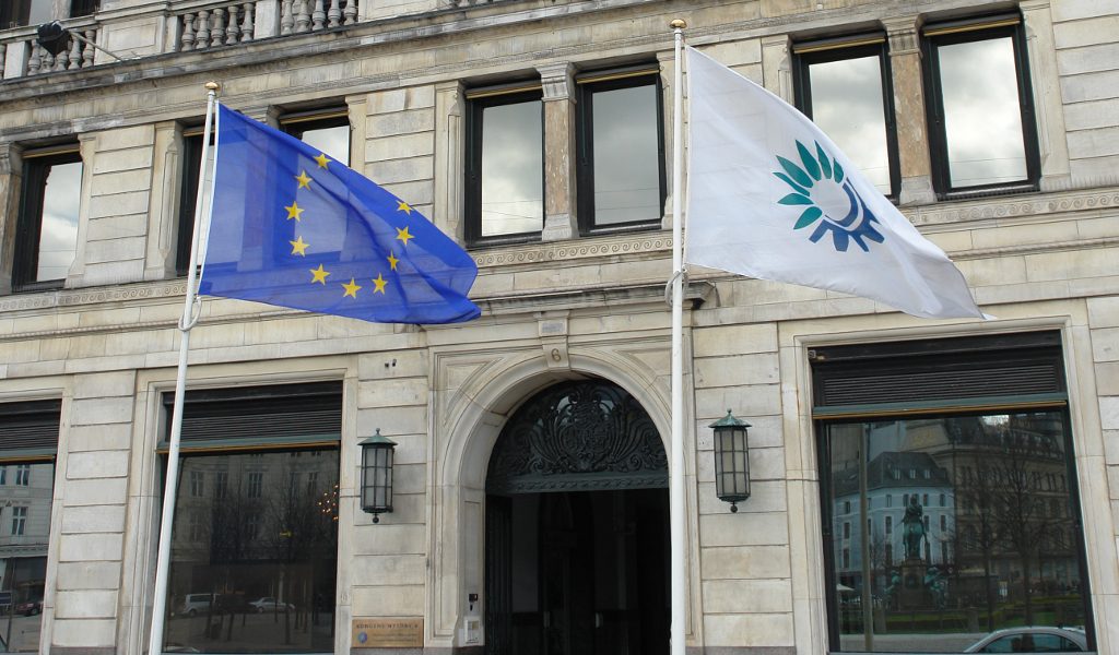 The EEA flag stands with the EU flag 