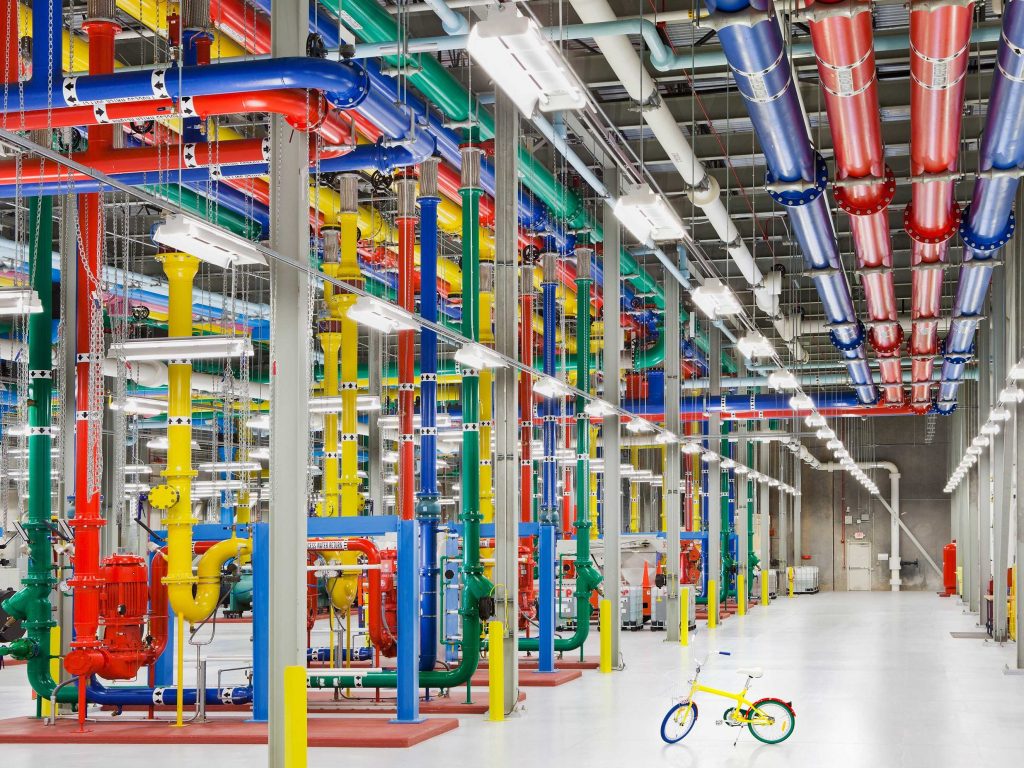 Google’s data center that is painted in Google colors.
