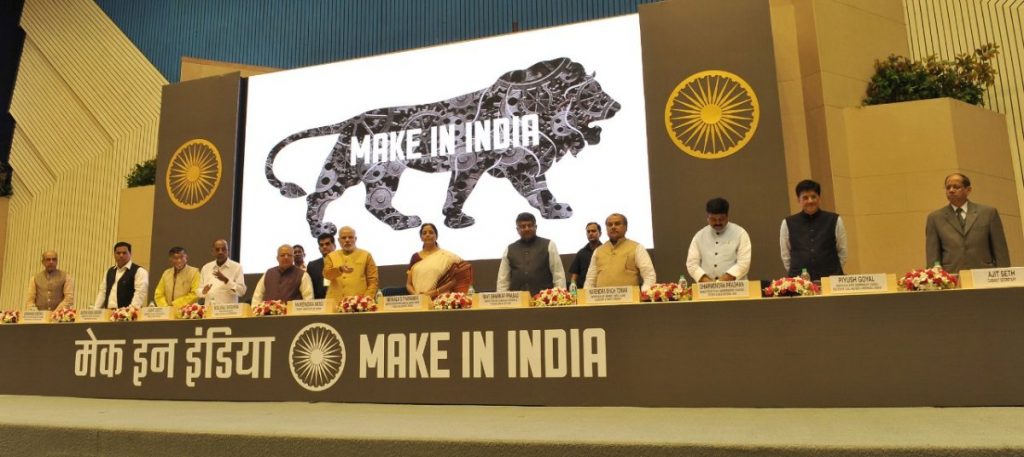 Prime Minister Modi and other Indian officials during a Make in India conference.