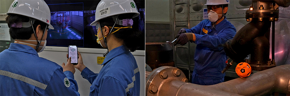 POSCO employees are working on real-time harmful gas measurements through smart safety balls and linked apps at the site.