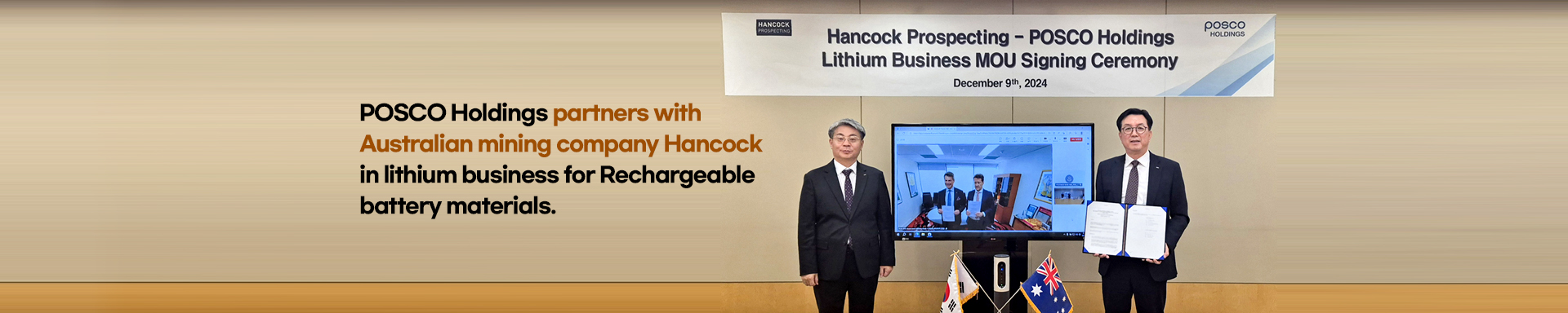 POSCO Holdings partners with Australian mining company Hancock in lithium business for Rechargeable battery materials