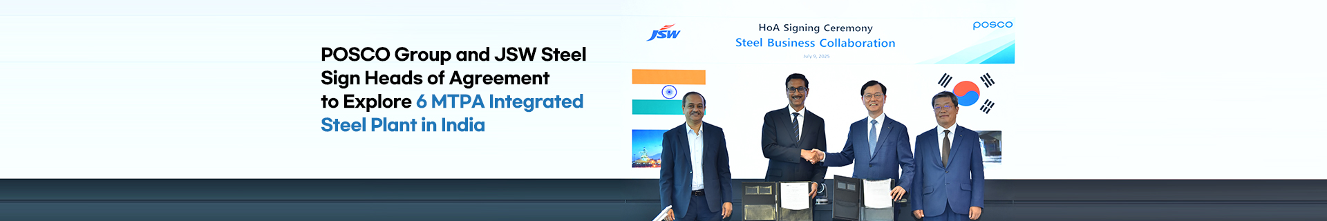 POSCO Group and JSW Steel Sign Heads of Agreement to Explore 6 MTPA Integrated Steel Plant in India