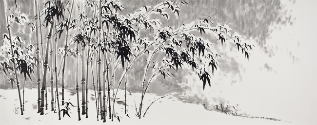 雪竹圖_한지에-수묵담채_145×367cm_2014