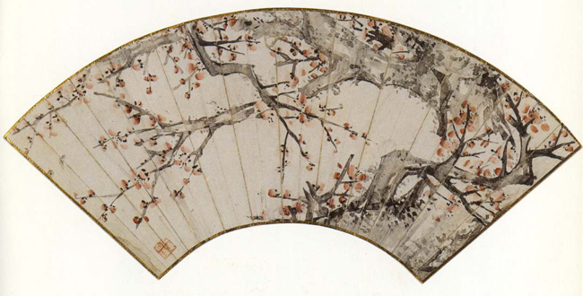 오경석, <선면홍매>, (지본담채, 16.3cmx45.4cm, 개인소장)