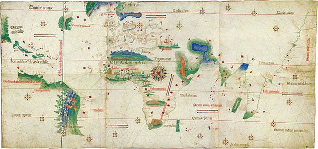 대항해 시대 콜럼버스의 항해 경로를 알려주는 지도(1502)
