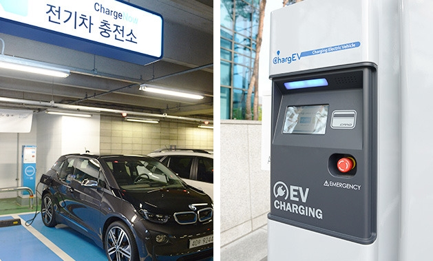 한국 내 설치된 포스코 ICT의 전기자동차 충전소.