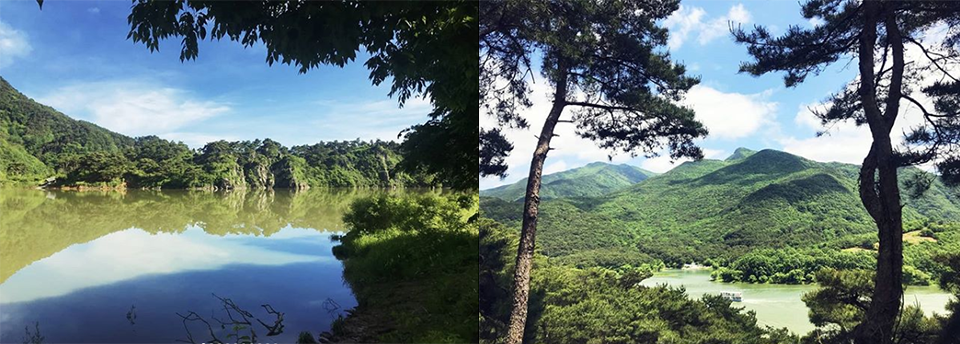 충북 괴산에 위치한 괴산호 풍경. 산막이옛길에서 바라본 괴산호의 모습