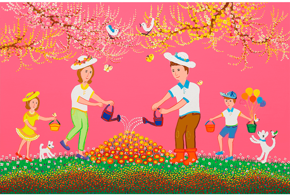 김덕기 작가가 이번 전시에서 ‘가족-즐거운정원’을 스틸로 작업한 작품, 가족-즐거운 정원