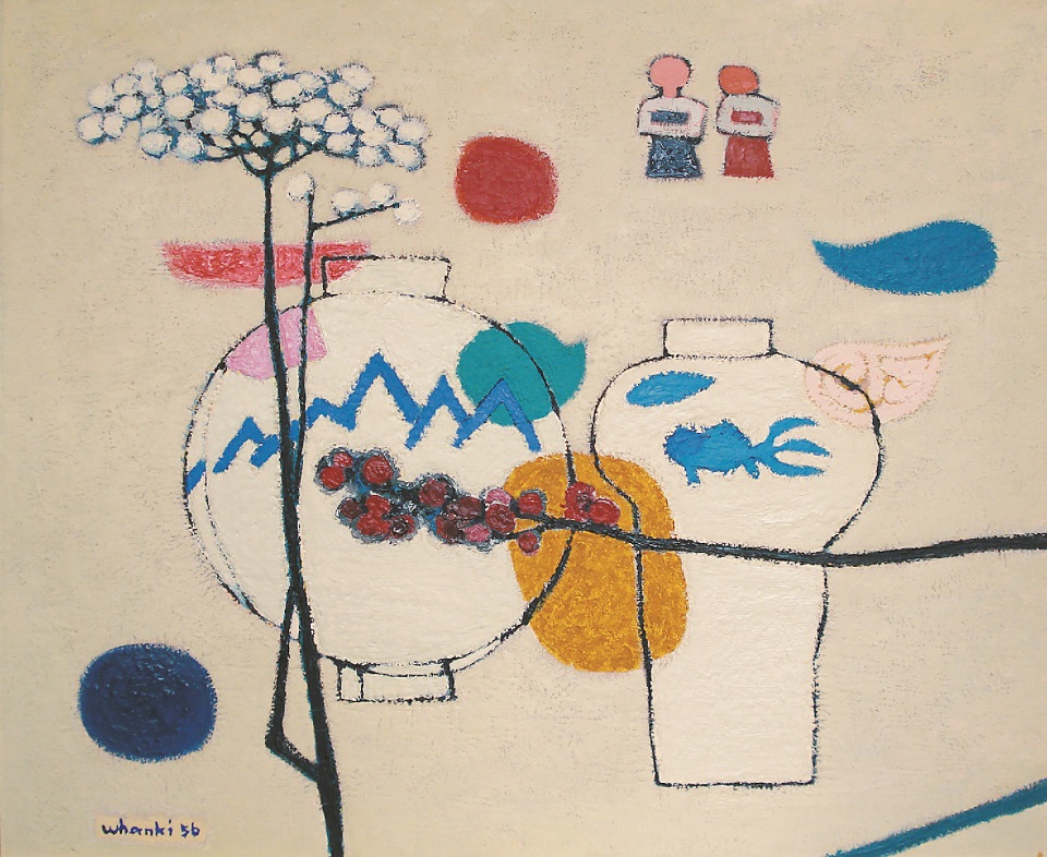 그림: 김환기作 정원 Oil on Canvas, 80.5 x 100cm, 1956년│개인소장│ⓒ(재)환기재단 · 환기미술관