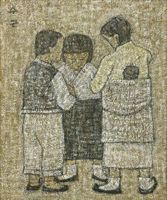 그림: 박수근作 아기 업은 소녀와 아이들 Oil on Canvas, 45.8 x 37.5cm, 1952년│개인소장│ⓒPark Soo Keun