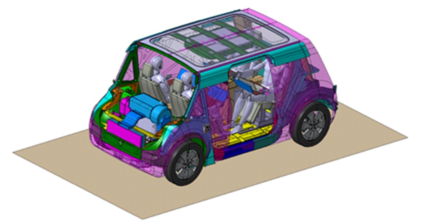 자율주행차량설계안을 3D모형으로 보여주고 있는  모습.