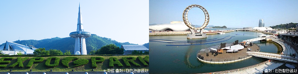각각 1993년 대전에서 2012년 여수에서 열린 엑스포 전경 모습이다.