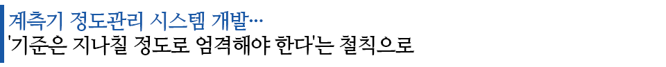 계측기 정도관리 시스템 개발... '기준은 지나칠 정도로 엄격해야 한다'는 철칙으로 라고 적힌 소중제이다.