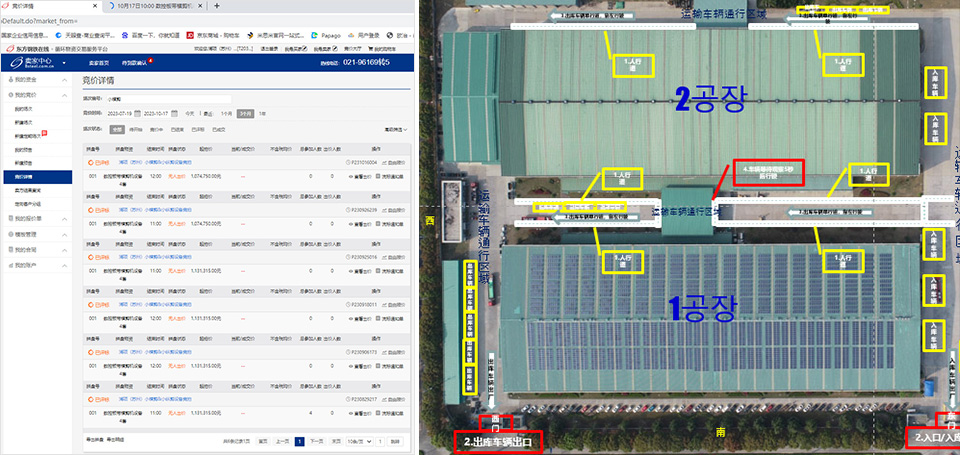 e-Sales 웹사이트(왼쪽)와 개선된 공장 내 물류동선.
