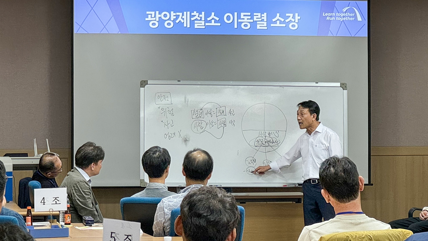 ▲지난 10일, 이동렬 광양제철소장이 '24년 광양소 주임 직책자 리더십 아카데미에서 '제철소장과의 대화' 시간을 진행하고 있다.