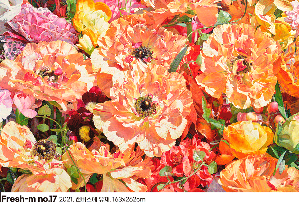 첫 번째는 박종필 작가의 <Fresh-m no.17>, 2021, 캔버스에 유채, 163x262cm. 두 번째는 박종필 작가의 <Fresh-m no.33>, 2023, 캔버스에 유채, 163x262cm.
