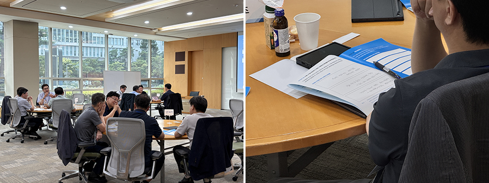 ▲ 포스코그룹 임원 200여명이 ‘임원 일하는 방식 혁신 워크숍’을 하고 있는 2컷 이미지다. 