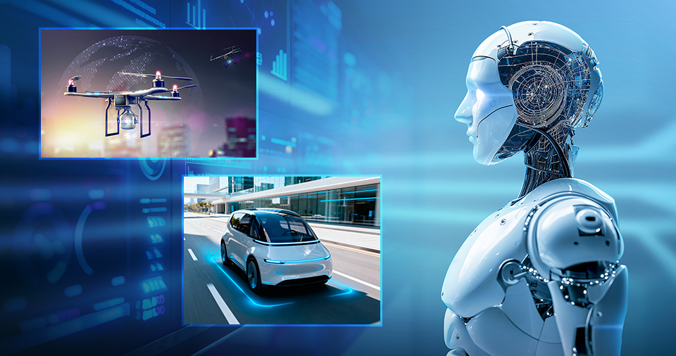 휴머노이드AI와 드론, 자율주행차의 이미지