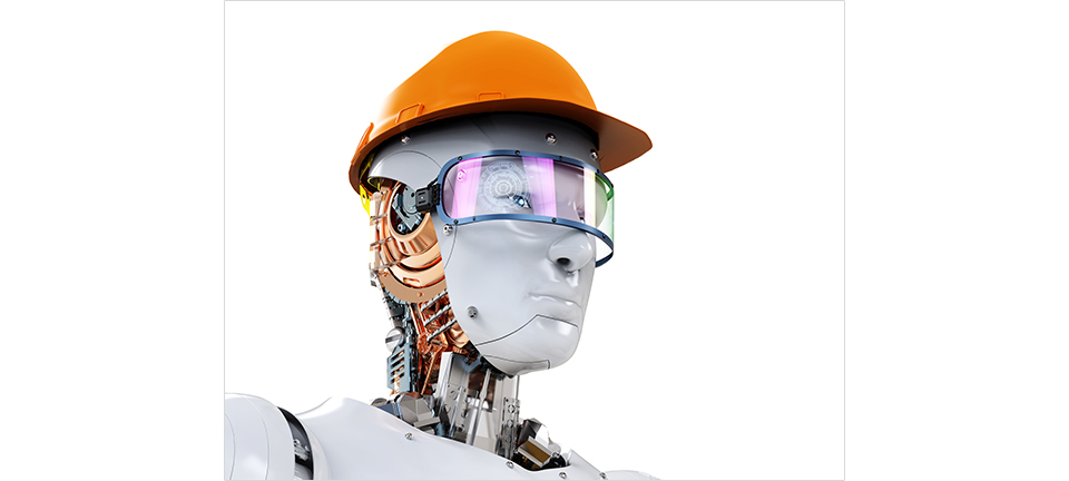 주황색 하드햇을 쓴 로봇의 모습